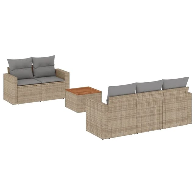 vidaXL 6-Tlg Garten-Sofagarnitur mit Kissen Beige Poly Rattan 3256339