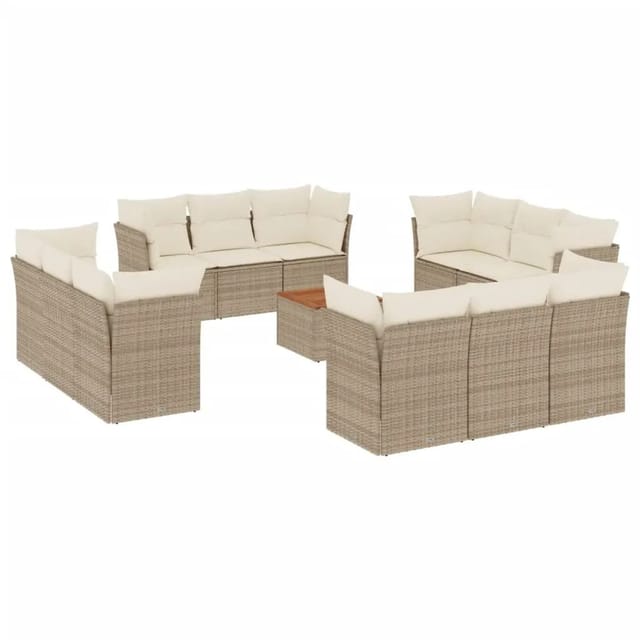 vidaXL 13-Tlg Garten-Sofagarnitur mit Kissen Beige Poly Rattan 3223538