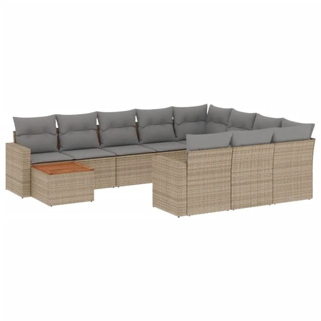 vidaXL 11-Tlg Garten-Sofagarnitur mit Kissen Beige Poly Rattan 3256640