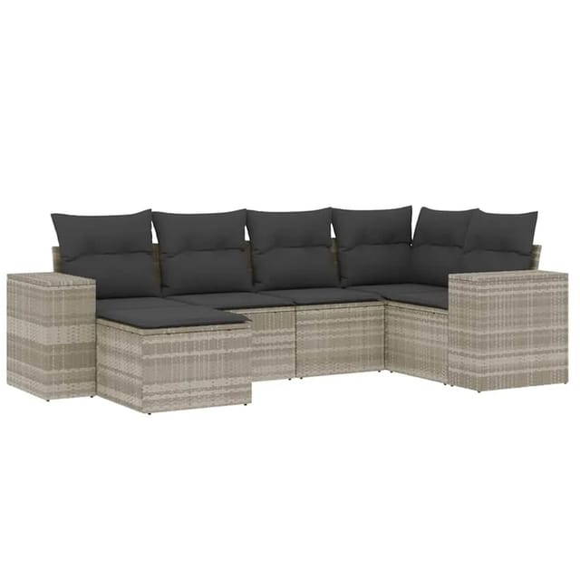 vidaXL 6-Tlg Garten-Sofagarnitur mit Kissen Hellgrau Poly Rattan 3255199
