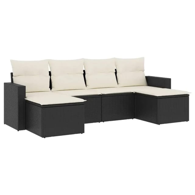 vidaXL 6-Tlg Garten-Sofagarnitur mit Kissen Schwarz Poly Rattan 3219306