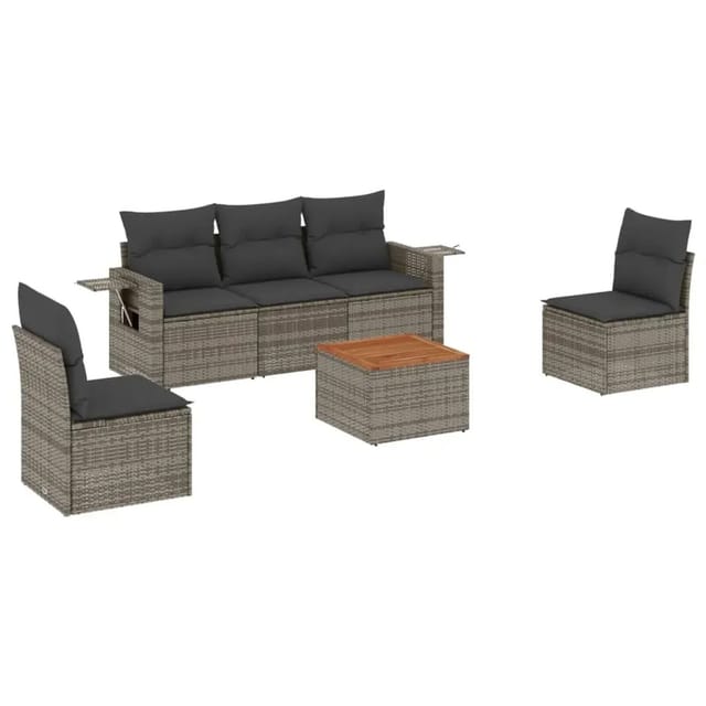 vidaXL 6-Tlg Garten-Sofagarnitur mit Kissen Grau Poly Rattan 3256837