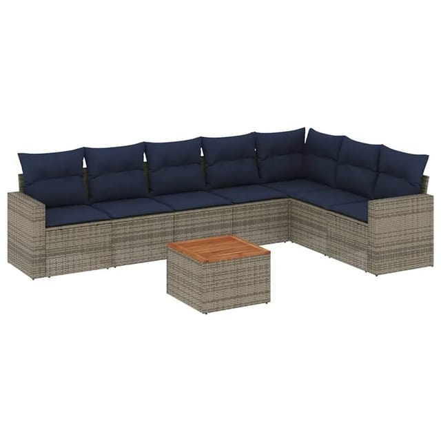 vidaXL 8-Tlg Garten-Sofagarnitur mit Kissen Grau Poly Rattan 3256488