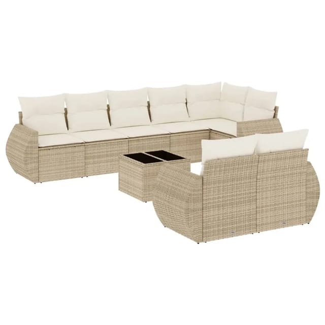 vidaXL 9-Tlg Garten-Sofagarnitur mit Kissen Beige Poly Rattan 3253965