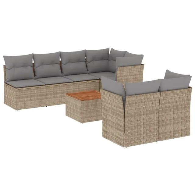vidaXL 8-Tlg Garten-Sofagarnitur mit Kissen Beige Poly Rattan 3223518