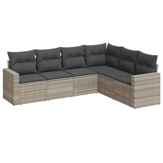 vidaXL 6-Tlg Garten-Sofagarnitur mit Kissen Hellgrau Poly Rattan 3219002