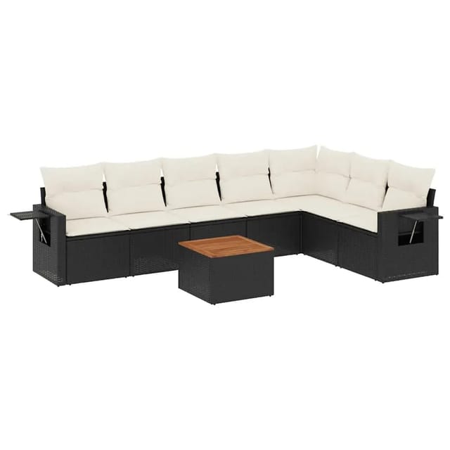 vidaXL 8-Tlg Garten-Sofagarnitur mit Kissen Schwarz Poly Rattan 3256924