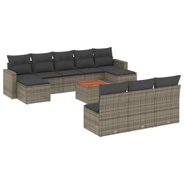 vidaXL 11-Tlg Garten-Sofagarnitur mit Kissen Grau Poly Rattan 3256662