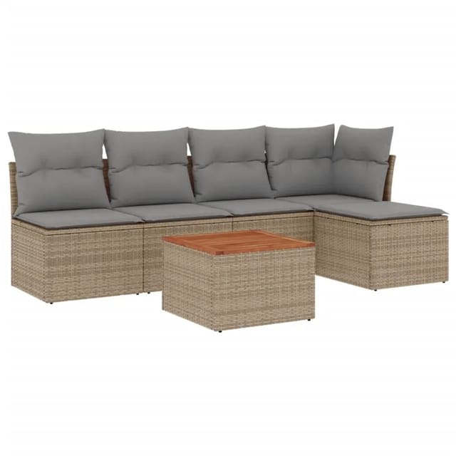 vidaXL 6-Tlg Garten-Sofagarnitur mit Kissen Beige Poly Rattan 3255933