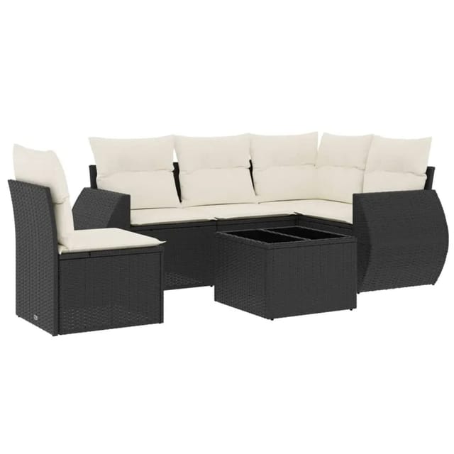 vidaXL 6-Tlg Garten-Sofagarnitur mit Kissen Schwarz Poly Rattan 3221375