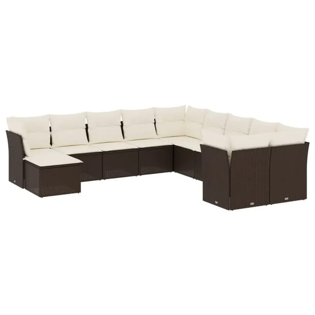 vidaXL 11-Tlg Garten-Sofagarnitur mit Kissen Braun Poly Rattan 3218613