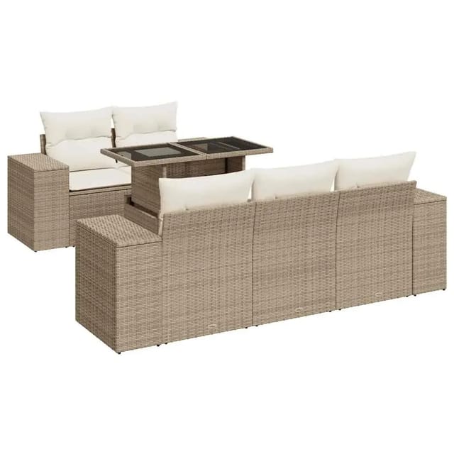 vidaXL 6-Tlg Garten-Sofagarnitur mit Kissen Beige Poly Rattan 3326729