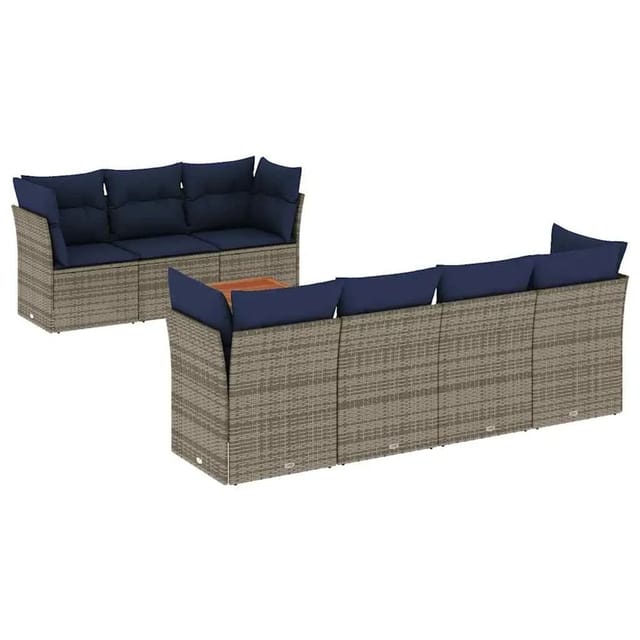 vidaXL 8-Tlg Garten-Sofagarnitur mit Kissen Grau Poly Rattan 3255837