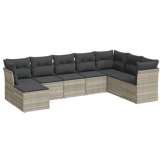 vidaXL 8-Tlg Garten-Sofagarnitur mit Kissen Hellgrau Poly Rattan 3218052