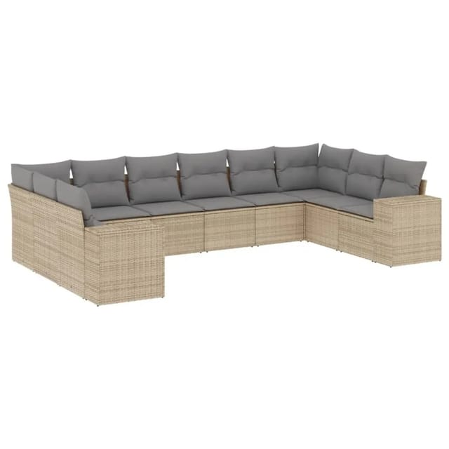 vidaXL 10-Tlg Garten-Sofagarnitur mit Kissen Beige Poly Rattan 3223068