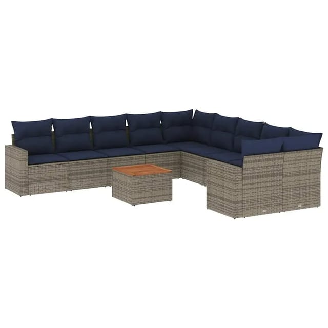 vidaXL 11-Tlg Garten-Sofagarnitur mit Kissen Grau Poly Rattan 3256649