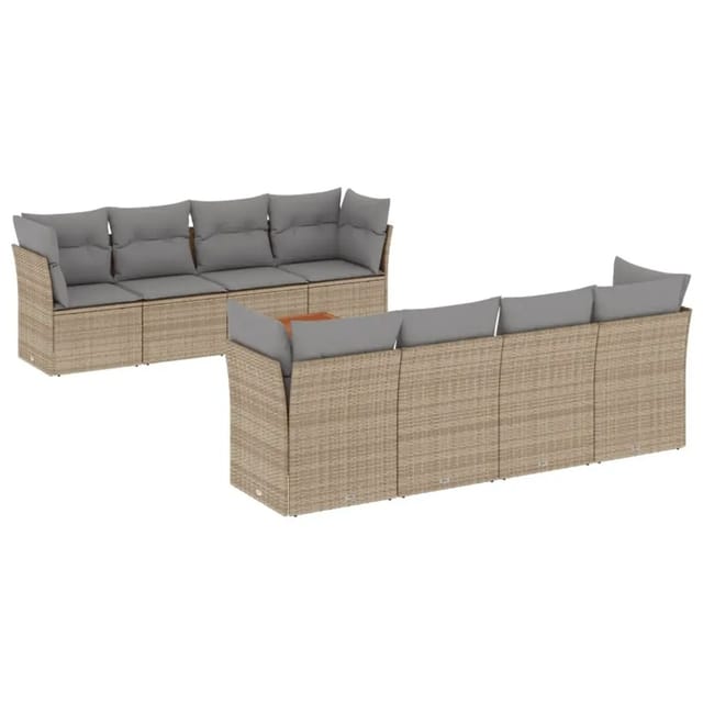 vidaXL 9-Tlg Garten-Sofagarnitur mit Kissen Beige Poly Rattan 3223525