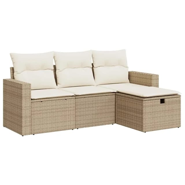vidaXL 4-Tlg Garten-Sofagarnitur mit Kissen Beige Poly Rattan 3325354