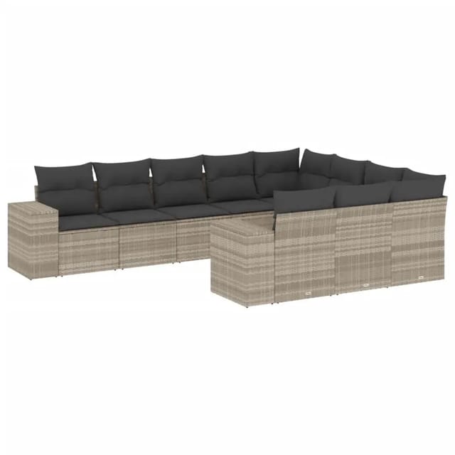 vidaXL 10-Tlg Garten-Sofagarnitur mit Kissen Hellgrau Poly Rattan 3255429