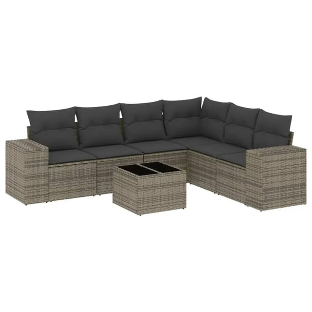 vidaXL 7-Tlg Garten-Sofagarnitur mit Kissen Grau Poly Rattan 3254957