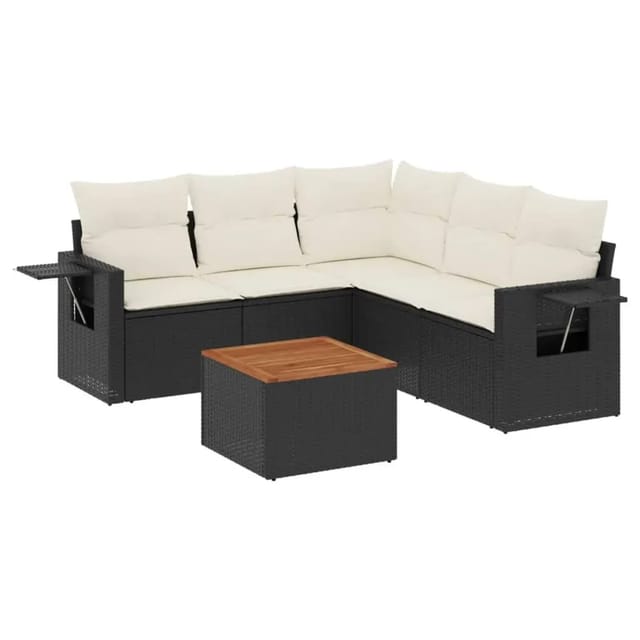 vidaXL 6-Tlg Garten-Sofagarnitur mit Kissen Schwarz Poly Rattan 3256889