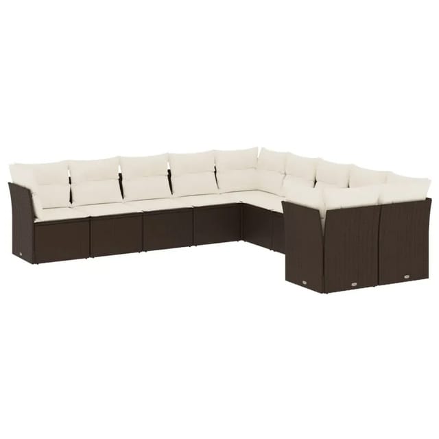 vidaXL 10-Tlg Garten-Sofagarnitur mit Kissen Braun Poly Rattan 3250082