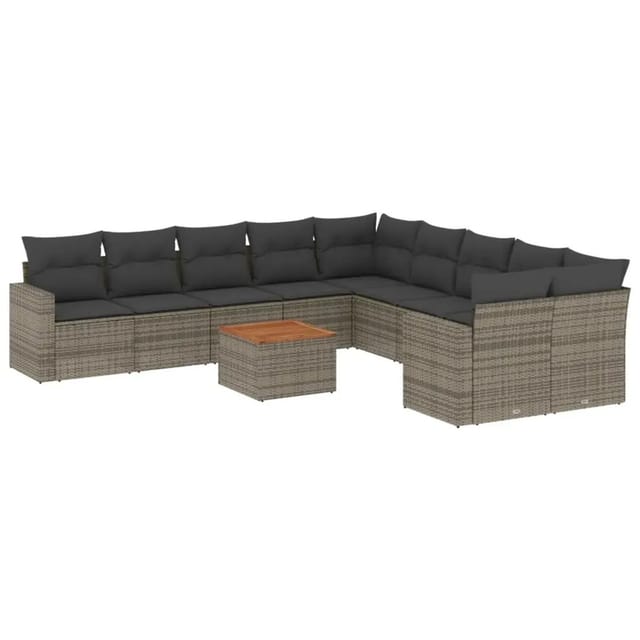 vidaXL 11-Tlg Garten-Sofagarnitur mit Kissen Grau Poly Rattan 3256648