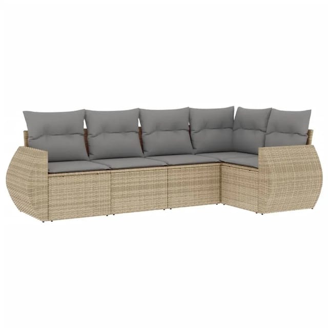 vidaXL 5-Tlg Garten-Sofagarnitur mit Kissen Beige Poly Rattan 3221328