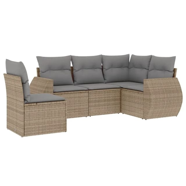 vidaXL 5-Tlg Garten-Sofagarnitur mit Kissen Beige Poly Rattan 3221368