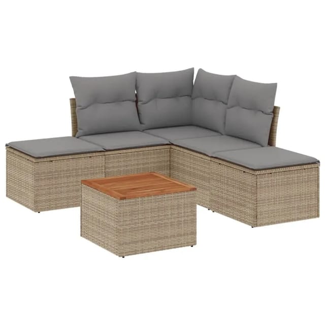 vidaXL 6-Tlg Garten-Sofagarnitur mit Kissen Beige Poly Rattan 3256003
