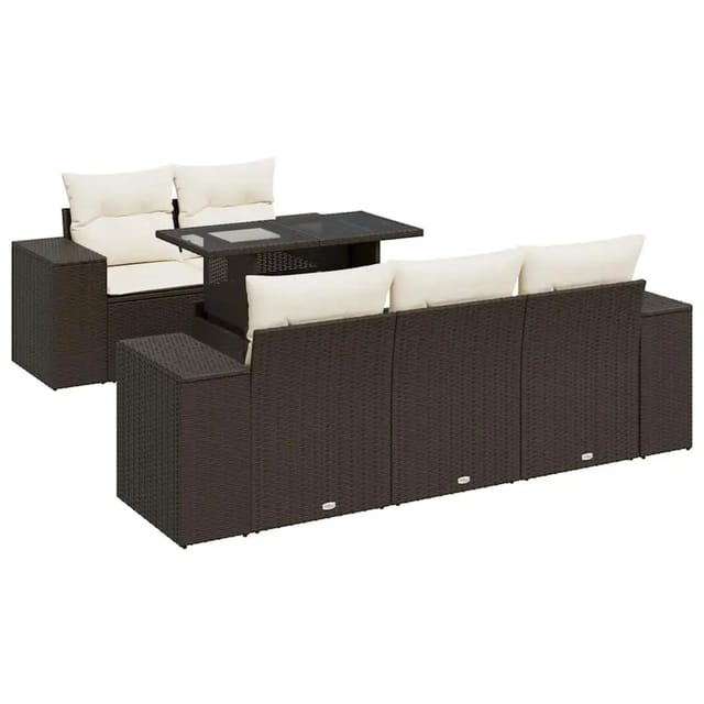 vidaXL 6-Tlg Garten-Sofagarnitur mit Kissen Braun Poly Rattan 3326734