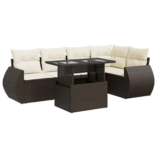 vidaXL 6-Tlg Garten-Sofagarnitur mit Kissen Braun Poly Rattan 3326644