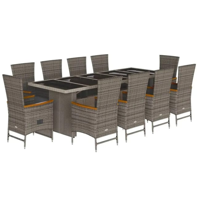 vidaXL 11-Tlg Garten-Essgruppe mit Kissen Grau Poly Rattan 3277561