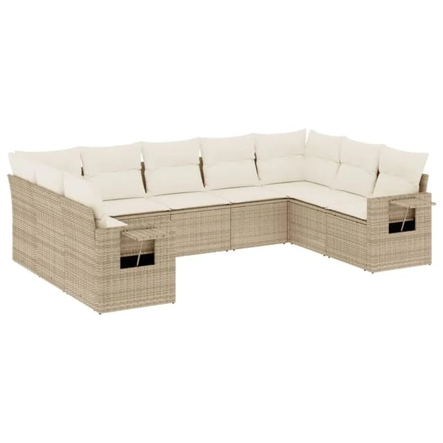 vidaXL 9-Tlg Garten-Sofagarnitur mit Kissen Beige Poly Rattan 3252935