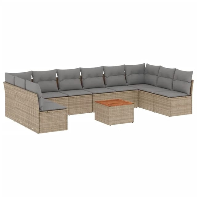 vidaXL 11-Tlg Garten-Sofagarnitur mit Kissen Beige Poly Rattan 3223798