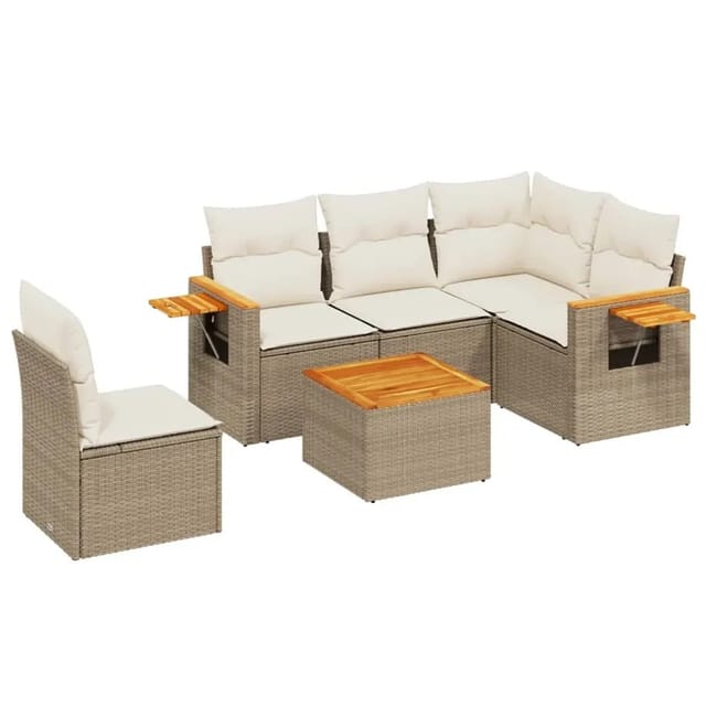 vidaXL 6-Tlg Garten-Sofagarnitur mit Kissen Beige Poly Rattan 3259223