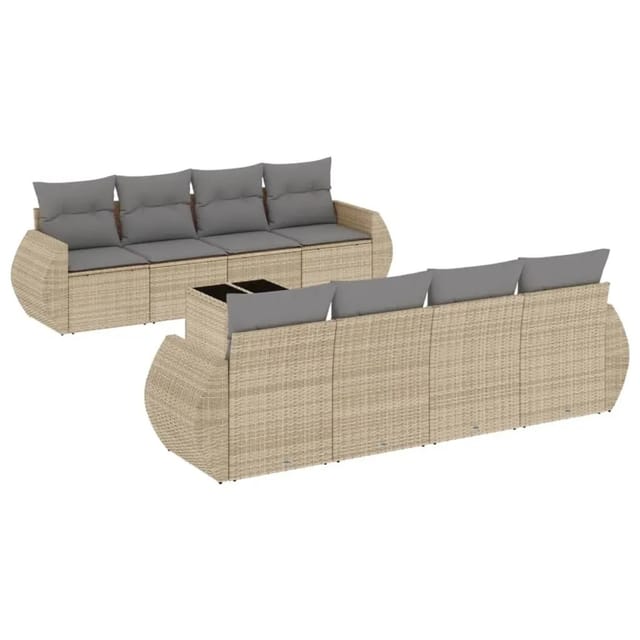 vidaXL 9-Tlg Garten-Sofagarnitur mit Kissen Beige Poly Rattan 3221148
