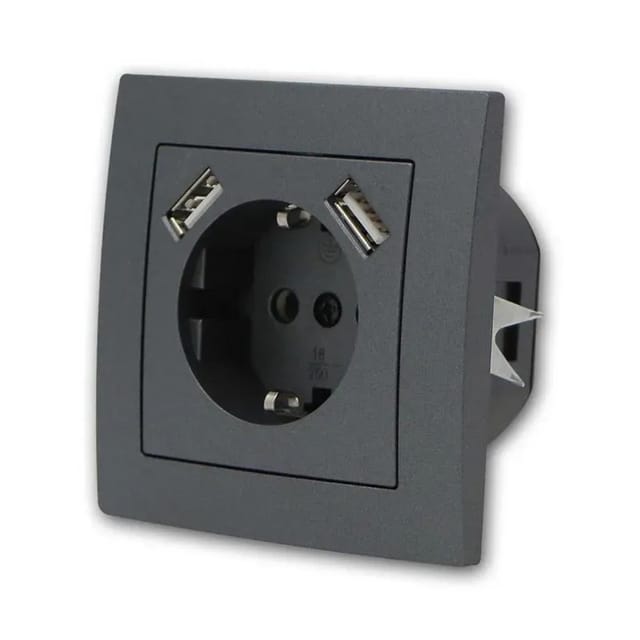 McPower FLAIR Schutzkontakt Steckdose mit 2x USB mRahmen
