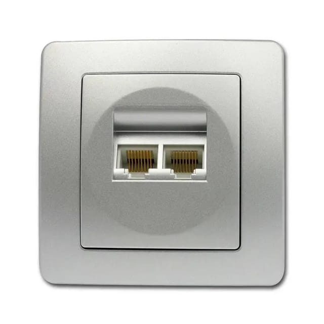 TEM EKONOMIK 2-Fach RJ45 Netzwerkdose Cat5e Silber