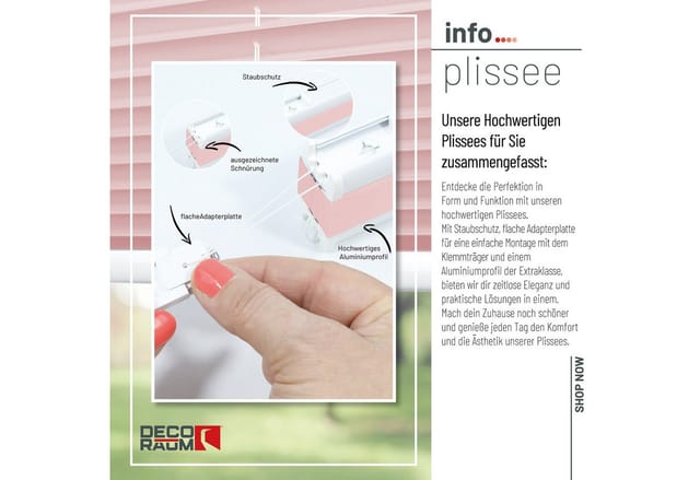 Deco-Raum Plissee Basic ohne Bohren 40x150cm Rosa Blickdicht Klemmfix
