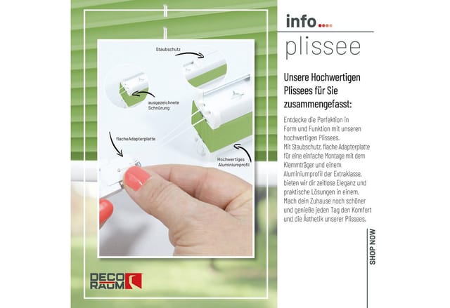 Deco-Raum Plissee Basic ohne Bohren 40x150cm Grün Blickdicht Klemmfix