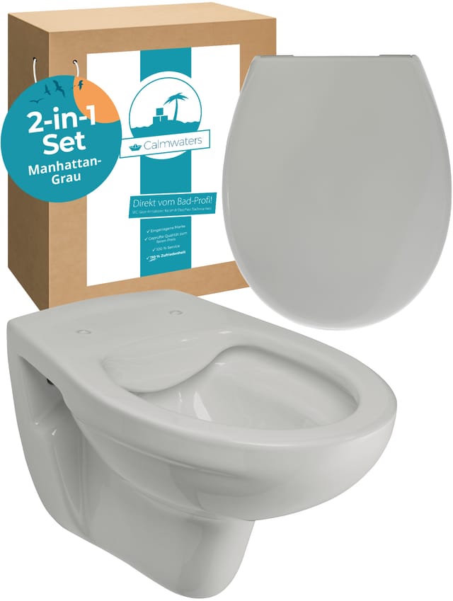 Calmwaters Wand-WC Spülrandlos Tiefspüler Set WC-Sitz Absenkautomatik Manhattan-Grau 99000191