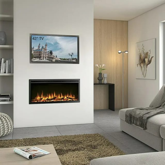 BALDERIA AT-40 Elektrokamin Einbaukamin Heizung 3D-Flammeneffekt Wifi App Schwarz