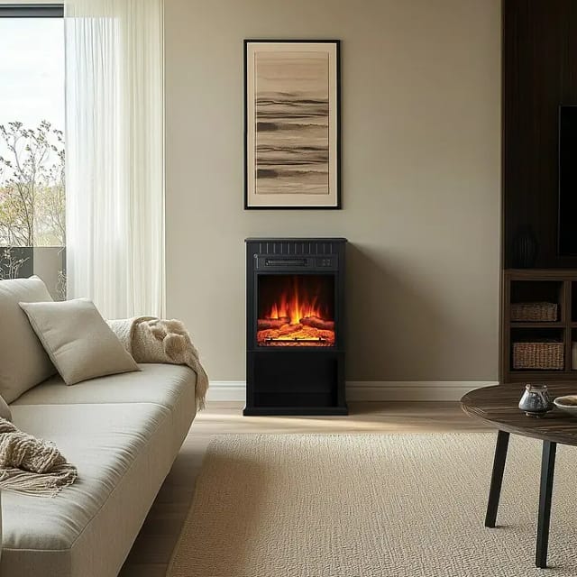 BALDERIA EM-BK Elektrokamin Standkamin Heizung 3D-Flammeneffekt Schwarz