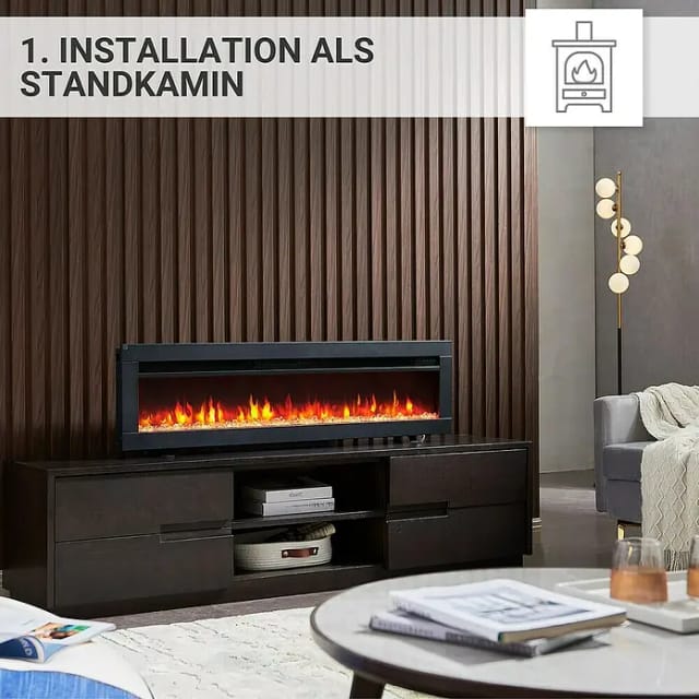 BALDERIA AG-50 Elektrokamin Wandkamin oder Einbaukamin Heizung 3D-Flammeneffekt Schwarz
