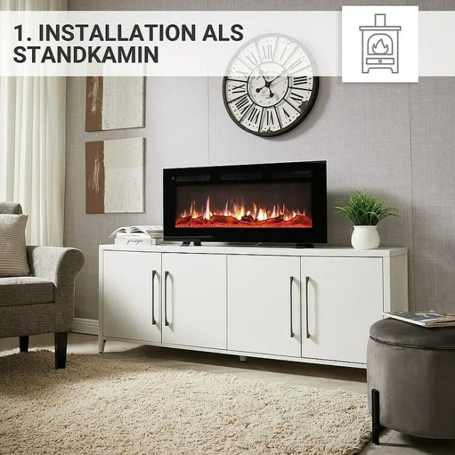 BALDERIA LE-40 Elektrokamin Standkamin oder Wandkamin oder Einbaukamin Heizung 3D-Flammeneffekt Schwarz