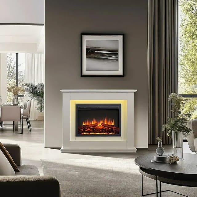 BALDERIA BA-AP Elektrokamin Standkamin Heizung 3D-Flammeneffekt Wifi App Weiß