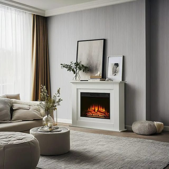 BALDERIA FI-WE Elektrokamin Standkamin Heizung 3D-Flammeneffekt Weiß