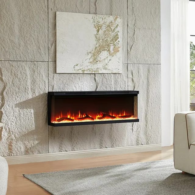 BALDERIA OR-50 Elektrokamin Wandkamin oder Einbaukamin Heizung 3D-Flammeneffekt Schwarz