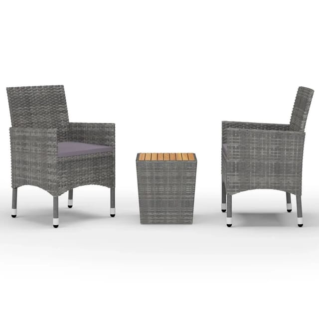 vidaXL 3-Tlg Bistro-Set Poly Rattan und Akazienholz Grau 3058363